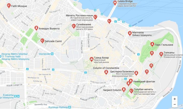 Карта достопримечательностей Стамбула