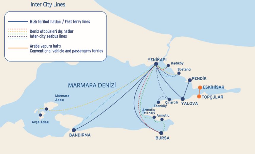 Карта междугородних морских перевозок из Стамбула