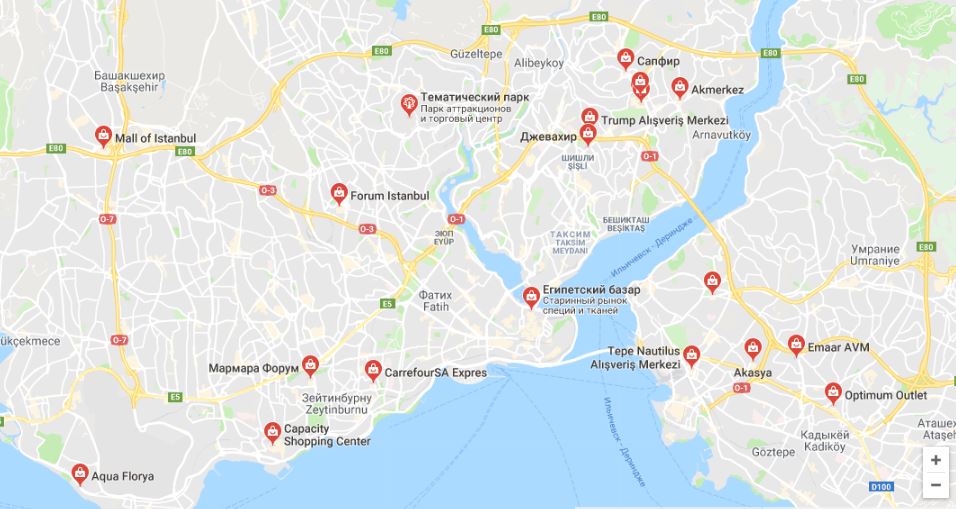 ТРЦ Стамбула на карте
