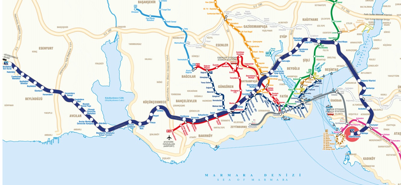 Метробус в Стамбуле карта-схема маршрута