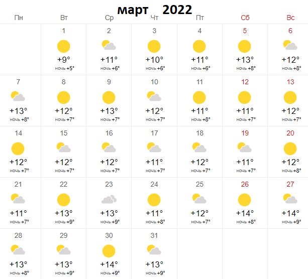 Погода в Стамбуле март 2022